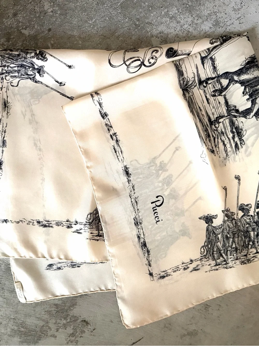 Emilio Pucci Cream and Black Printed Silk Scarf